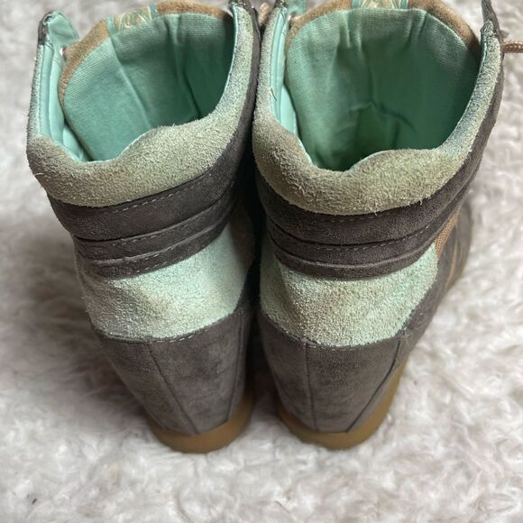 Sam Edelman leather suede gray & mint green &fabric tan lace up wedge bo… - Picture 7 of 14